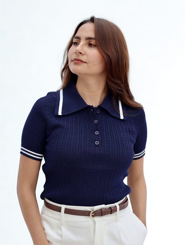 Blusa cuello polo azul oscuro