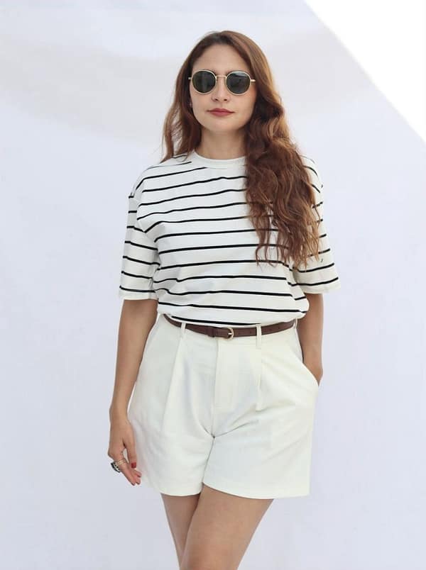 Camiseta líneas horizontales Oversize Blanca